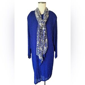 NAEEM KHAN RIAZEE Vintage Cobalt Blue Fully Beaded 100% Silk Gown For Saks Sz XL